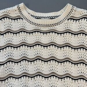 Marled Womens Crocheted Sweater Scalloped Pattern Sort Sleeve Size M
